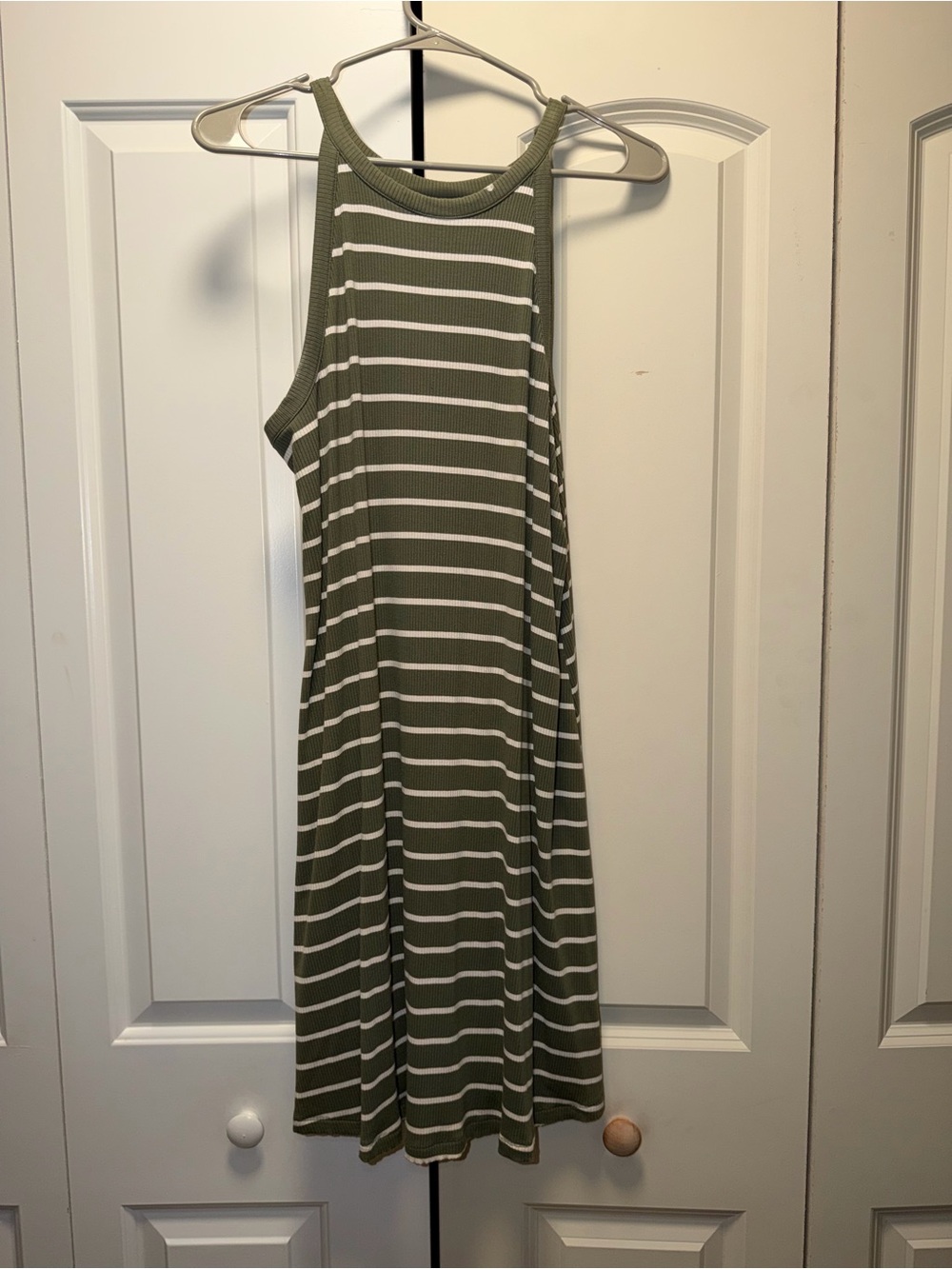 Old Navy Olive Green & White Striped Tank Dress